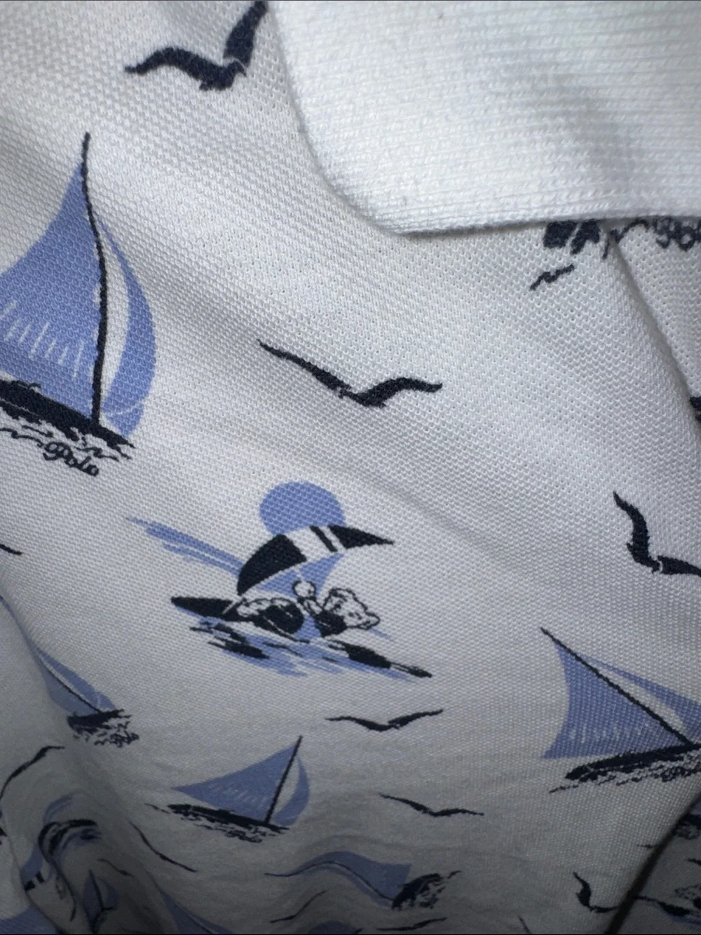 Ralph Lauren White Polo with Light Blue Sailboat Print XXL